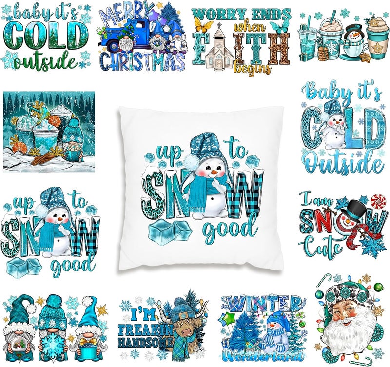 Tintnut نقلات عيد الميلاد DTF جاهزة للضغط - 12 ورقة ملصقات ثلجية للكي على القمصان والملابس ملصقات نقل حراري لتصميم حقائب القماش - Image 1